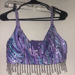 I Heart Raves Purple Starlight Sprinkle Sequin Beaded Crop Top Size Medium